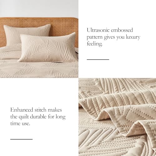 OARAGE King Quilt Bedding Set Lightweight Soft Beige Bedspread