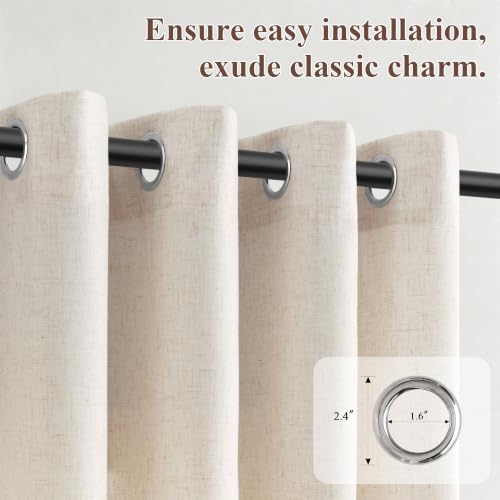 SMABU Extra Long Linen Grommet Curtains 120 Inch Long for Living Room