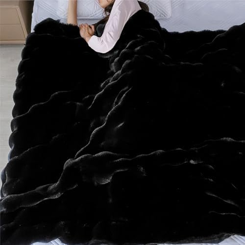 ORINOVA Faux Fur Black Thick Soft Throw Blanket 60X80 for Bed Couch