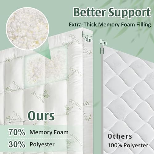 DOWNCOOL 3 Inch Queen Mattress Topper, Breathable Bamboo Viscose Air