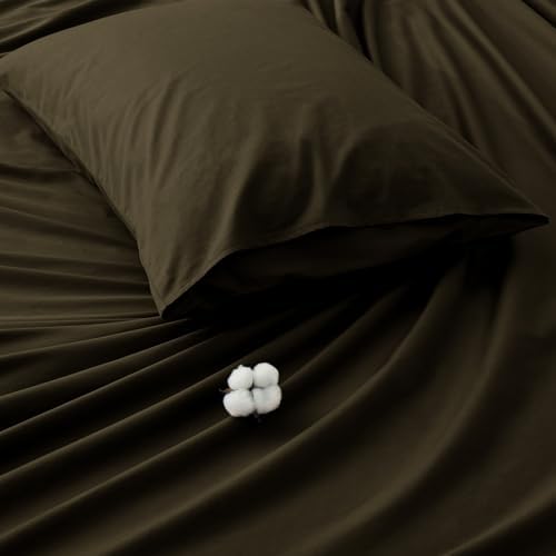 Entisn Pure Cotton Sheets Full 4-Pc Set, 400TC, 16" Pocket, Chocolate