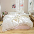 Helthep Luxury Boho King Size White Lace Bedding Collection Ruffled