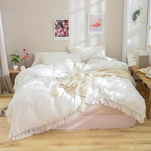 Helthep Luxury Boho King Size White Lace Bedding Collection Ruffled