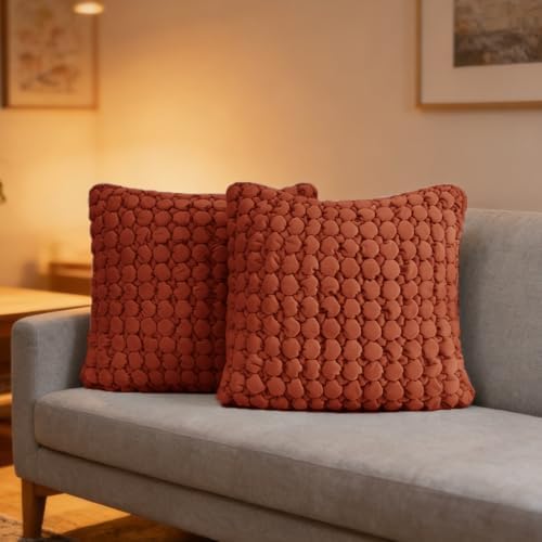 Velvet Throw Pillow Covers 18x18 Set of 2 Rust Cushion Case