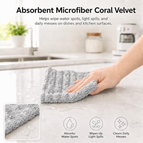 kimteny Microfiber Dish Cloths for Washing Dishes 24 Pack, Light Grey