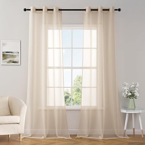 MIULEE Solid Color Sheer Curtains 84 Inches Long 2 Panels Set