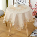 Table Cloth Cover Round 70 inch, Linen Look with Lace Trim Farmhouse