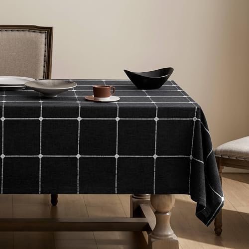 ZeeMart Grid Embroidered Square Hemmed Tablecloths 60x60in, Charcoal