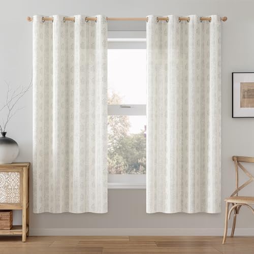 Grey Linen Boho Curtains 63 Inch Farmhouse Grommet Top 2 Panels