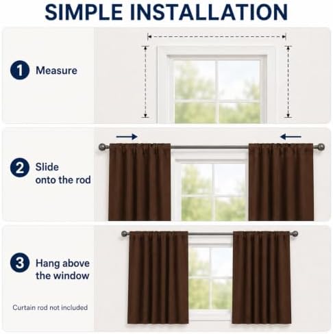 Short Blackout Curtains,Dark Brown,74"x72",2 Panels
