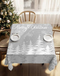 Christmas Tree Square Tablecloth White Pines Tree Silhouette Snowflake