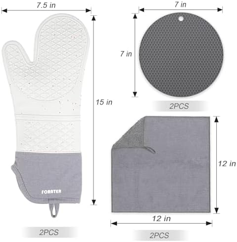 Extra Long Oven Mitts and Potholders 6Pcs Set, 500°F Heat Resistant