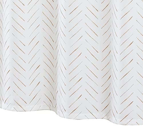 jinchan Extra Long Taupe and White Shower Curtain Inky Herringbone