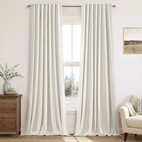 MIULEE Linen 100% Blackout Curtains 84 Inch Length 2 Panels, Back Tab