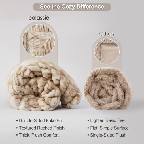 palassio Double-Sided Ruched Faux Fur Throw Blanket, Grey, 60" x 80"