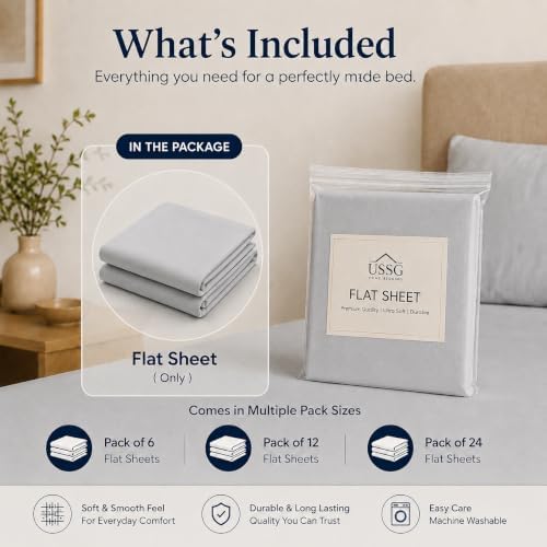 USSG HOMEBEDDING Full XL Flat Sheet Only, 100% Cotton Flat Sheet, 1000