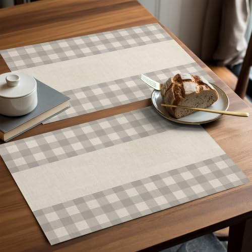 Placemats Set of 8 Bohemia Grey Plaid Place Mats for Dining Table