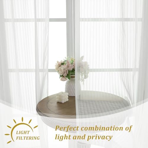OWENIE Ivory Sheer Curtains - 108 Inches Long 2 Panels Set for Living