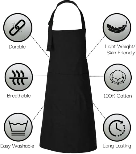 RAJRANG 100% Cotton Cooking Apron with 3 Pockets Kitchen Chef BBQ