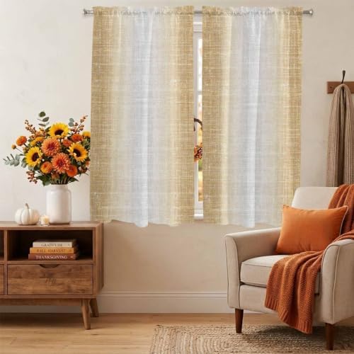 Brown Gray Window Curtains 72 Inch Length, Vintage Ombre Solid Color