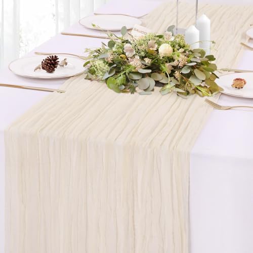 Cream Cheesecloth Table Runner 10FT Rustic Gauze Cheese Cloth Table