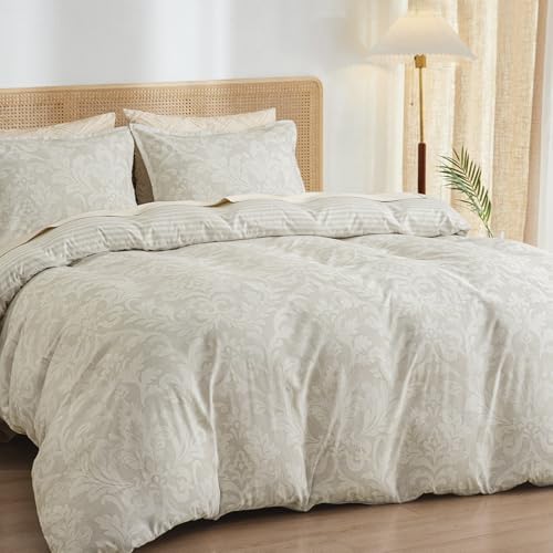 PHF Ultra Soft Floral Duvet Cover Queen Size, 90"x90", Paisley-Beige