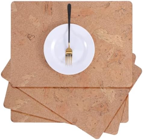 4 Pcs Cork Placemats 17 x 12 Inch, Natural Wood Grain Heat Resistant