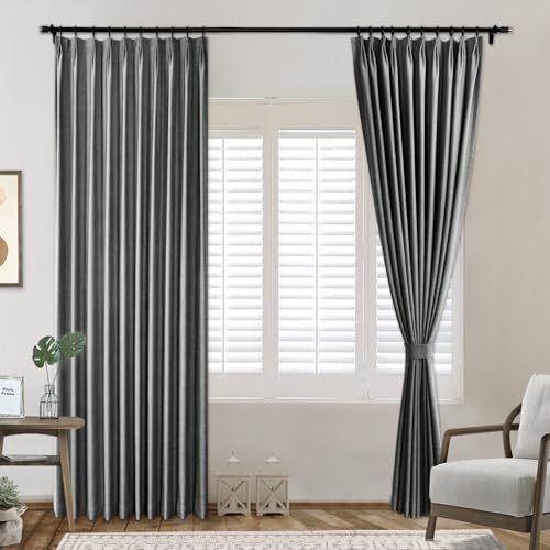 Frelement Blackout Curtains Pinch Pleated Drapery Panel Solid Color