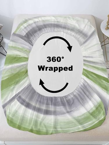 Sage Green Gray King Fitted Sheet Set, Neutral Abstract White Ombre