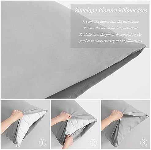 NTBAY Standard Microfiber Pillowcases, Set of 2, Light Grey