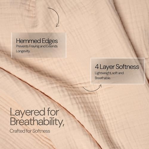100% Cotton Gauze 50"X70" Large Throw 4 Layered Blanket- Parchment