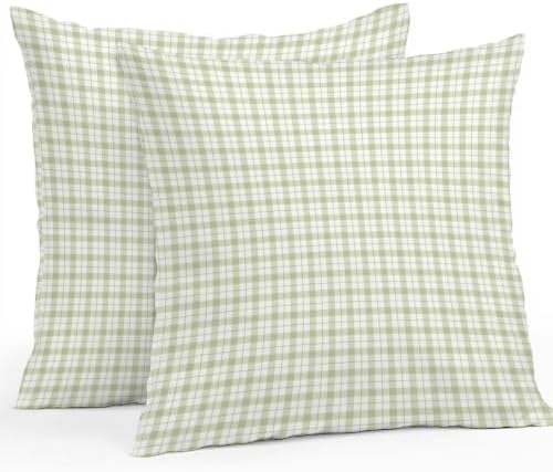 Sage Green Checkered 16x16 Pillow Covers Set of 2, Modern Farmhouse