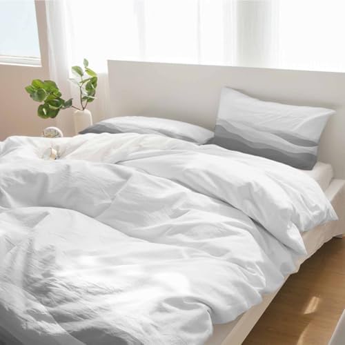 Duvet Cover Set Queen, Abstract Minimalist Gray Ombre 3 Piece Bedding