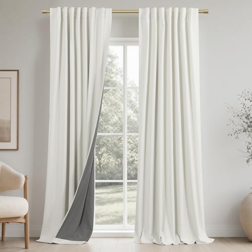 KOUFALL Ivory Linen Blackout Curtains 108 Inches Long, Thermal