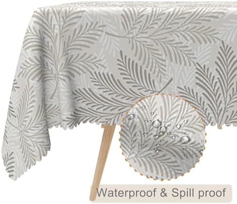 70x70inches Grey Leaves Square Tablecloth Spring Leaf Printed Rustic