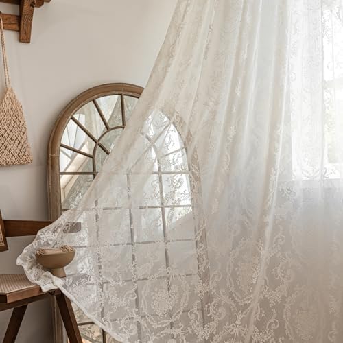 Deeprove Ivory Lace Curtains 84 inches Length 2 Panels Set for Bedroom