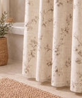 Vintage Floral Shower Curtain, Linen Blend with Tan Line-Drawn