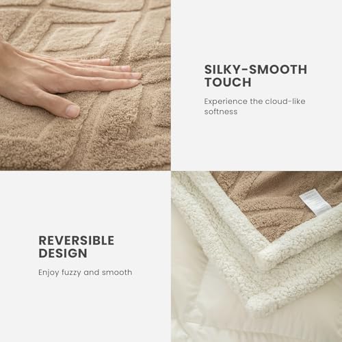 Sherpa Throw Blanket for Couch, and Bed, King 108"x90", Tan