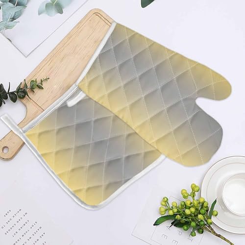 Quilted Cotton Terry Cloth Oven Mitt, Pot Holder Lemon Yellow Grey