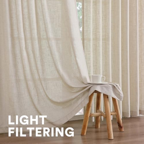 PrinceDeco 108 Inches Natural Linen Curtains for Living Room Extra