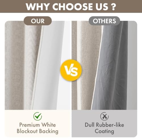 MIULEE 100% Blackout Linen Curtains for Bedroom 40W x 120L Cream 2