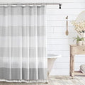 bufftieo Gray Striped Tassel Shower Curtain 72" x 72" Boho Farmhouse