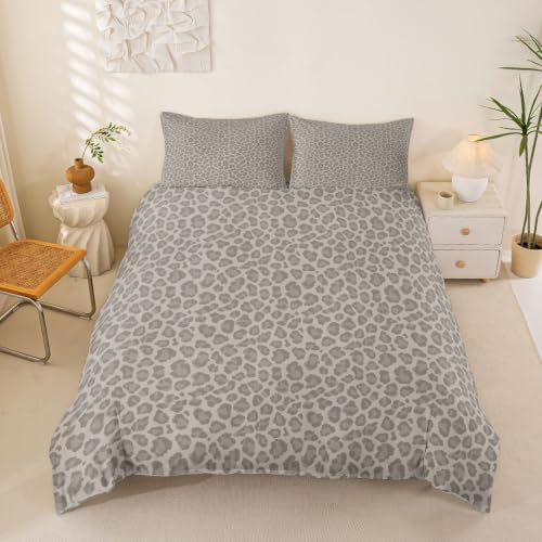 Erosebridal Gray Beige Leopard Print King Duvet Cover