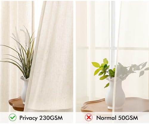 MIULEE Non-See-Through Privacy Linen Curtains 52Wx108L Inch Cream