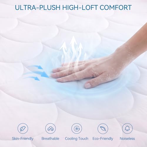 Cooling Mattress Pad Queen, Breathable Quilted Fitted Mattress
