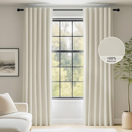 FMFUNCTEX 100% Blackout Beige Curtains 108 Inches for Bedroom, 2