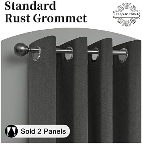 Charcoal Grey 100% Blackout Linen Curtains 96 Inches Long 2 Panels for
