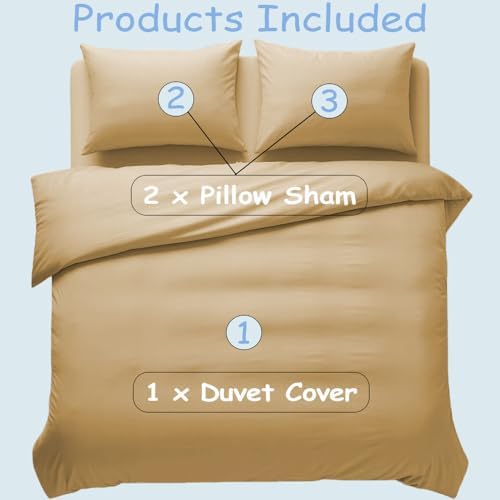 3 Sided Zipper Duvet Cover Set Queen Size Beige – Soft 100% Egyptian