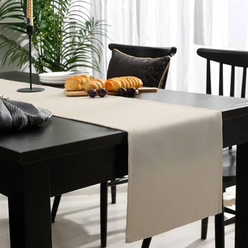 Cotton Linen Table Runner 72 Inches Long, Ivory White Dining Table