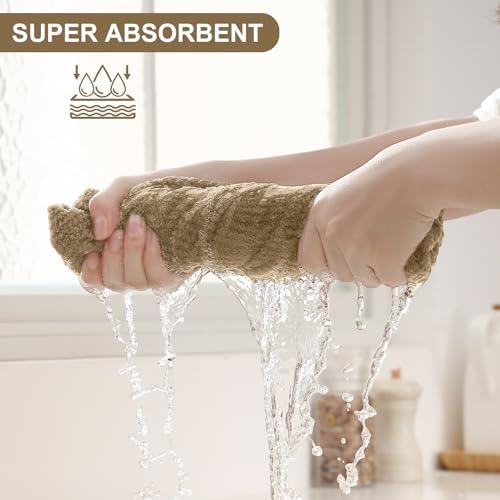 Homaxy Dual Design Kitchen Towels and Dishcloths Set, 12 Pack, Khaki